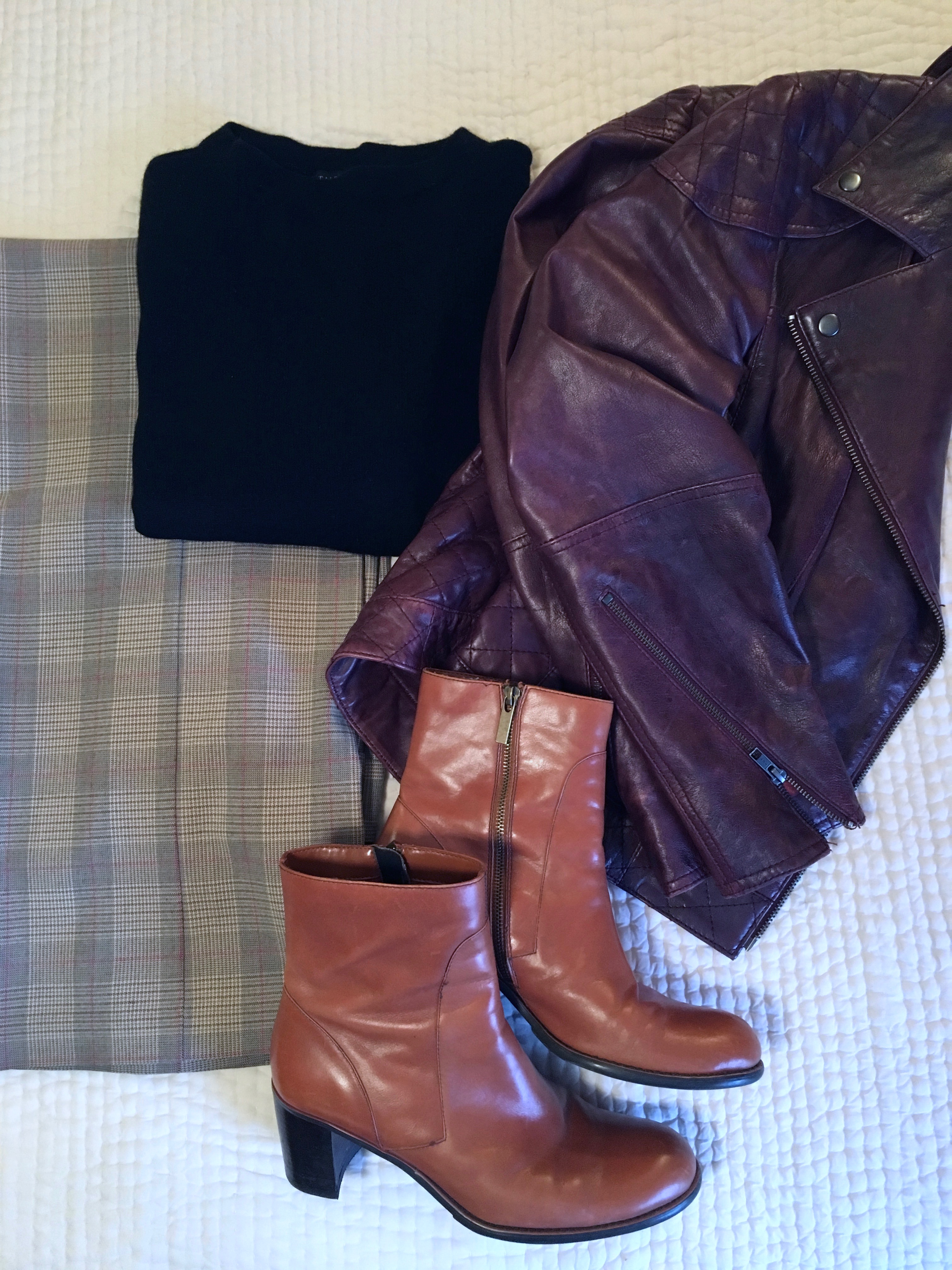 ndwc_plaid pants leather jacket flatlay