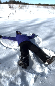 Nancy making a snow angel - filling your cup
